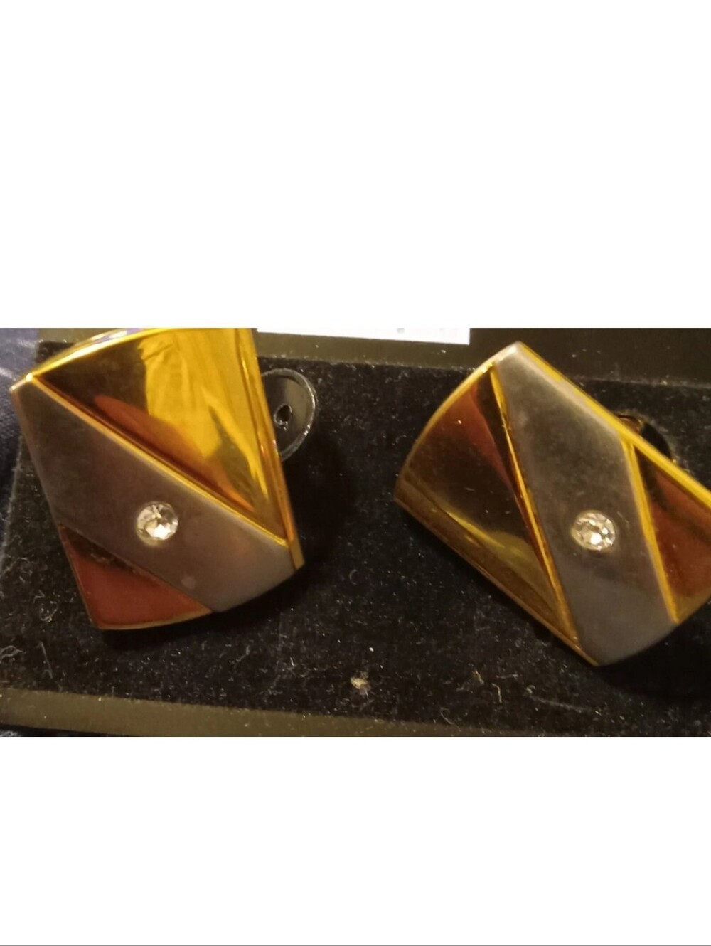 Gold and Silver Geometric Cufflinks with Crystal Accent